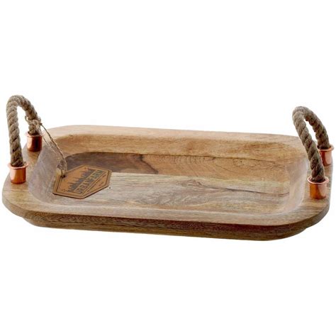 wooden tray with rope handles