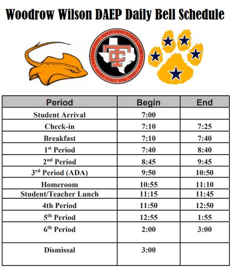 woodrow wilson middle school bell schedule