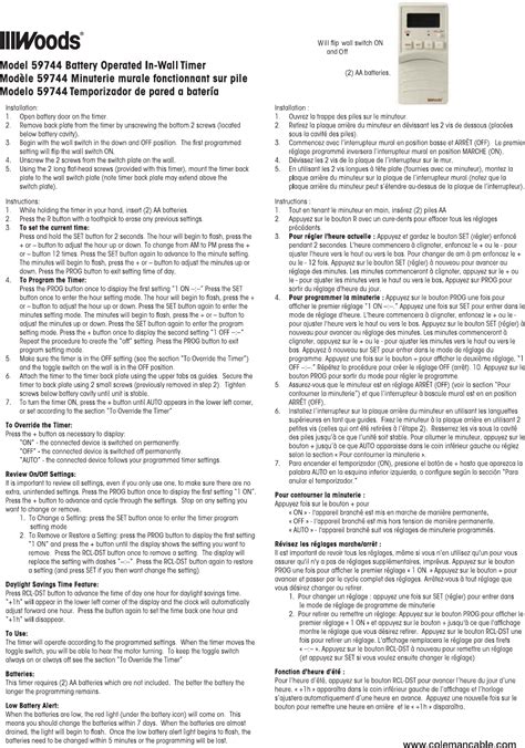 Woods 59744 Switch Timer Instructions