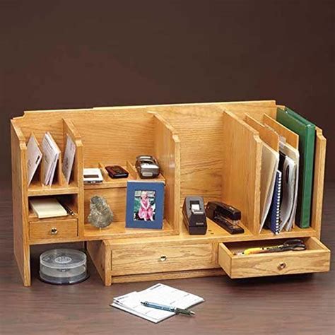 Wooden Desk Organizer w/ Drawer Office Supplies Desktop Tabletop