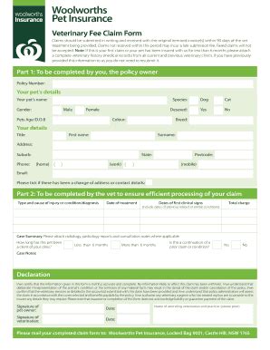 woolworths pet insurance claim