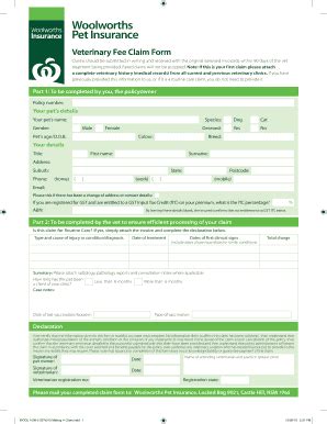woolworths pet insurance form