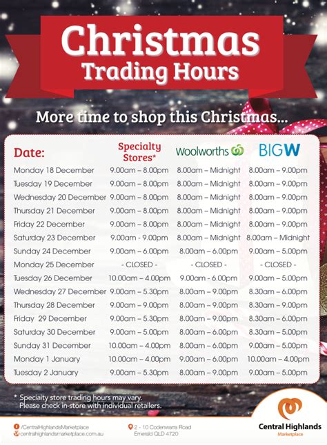woolworths trading hours christmas