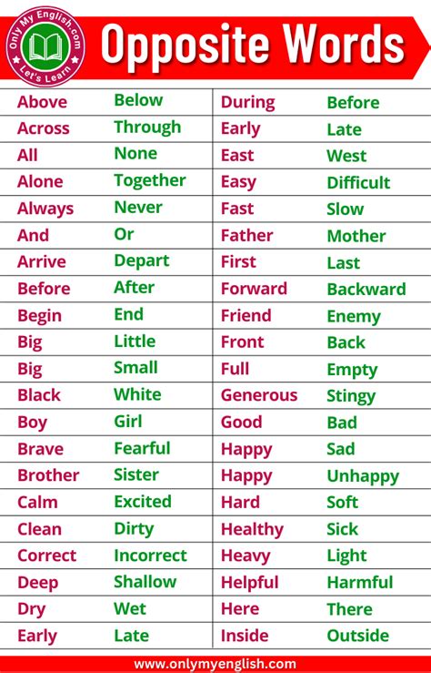 word and opposite words