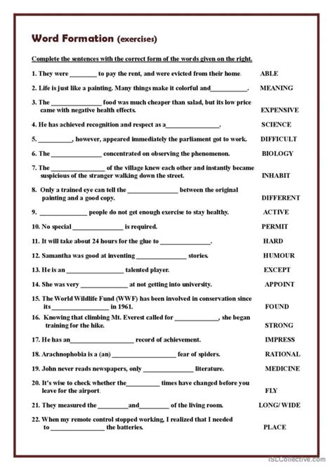 word formation exercises pre intermediate pdf with answers