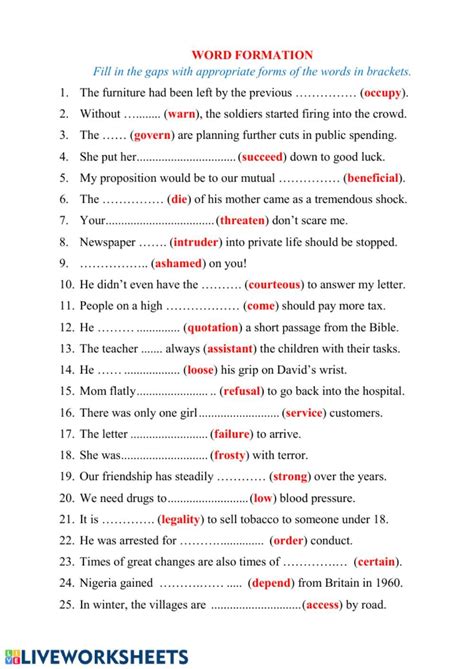 word formation exercises with answers