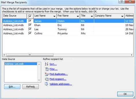 word mail merge xml data source