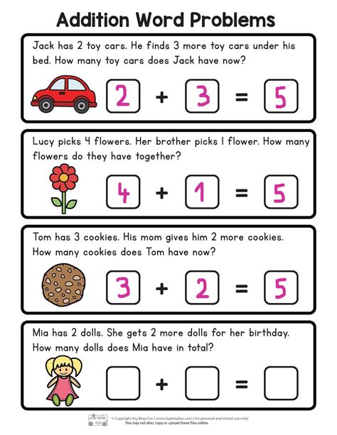 word problems in kindergarten printable template