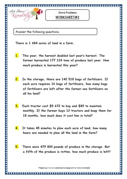 word problems in maths for class 5