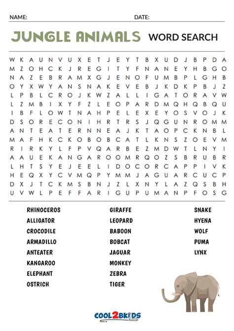 word search animals game answers