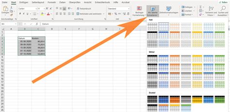 word tabelle in excel formatieren