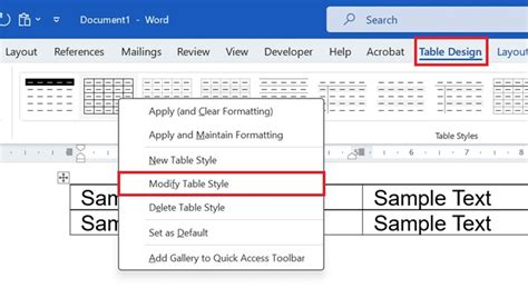 Word Table Style Not Changing Font