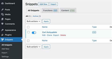 wordpress code snippets not working