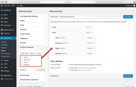 Wordpress Display Menu