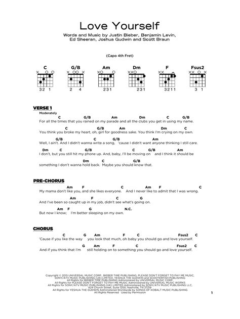 words and chords to love yourself