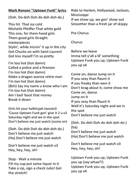 Uptown Funk Song Lyrics