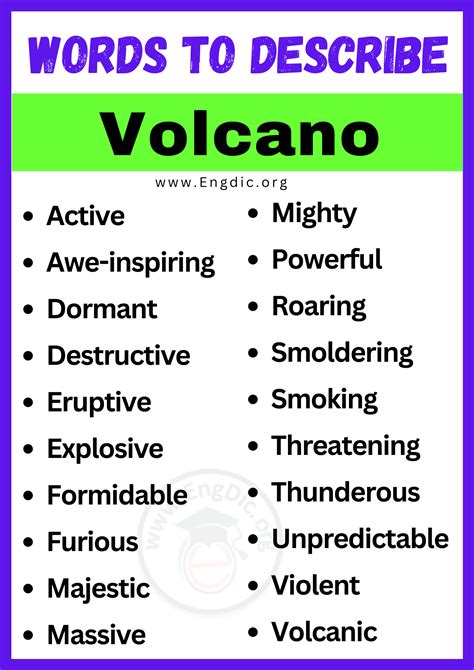 words that describe a volcano