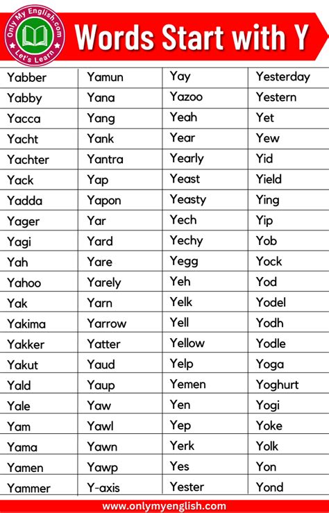 Words that Start with Y 150+ Y Words Words Starting with Y • 7ESL