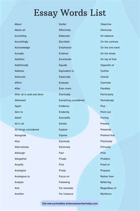 words to use in an essay examples