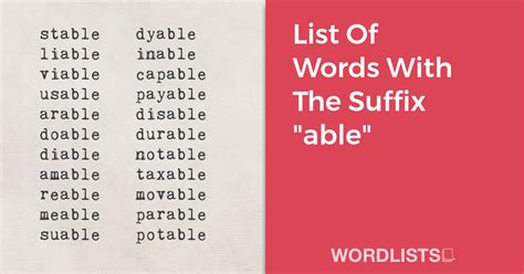 Words Ending with Able Suffix