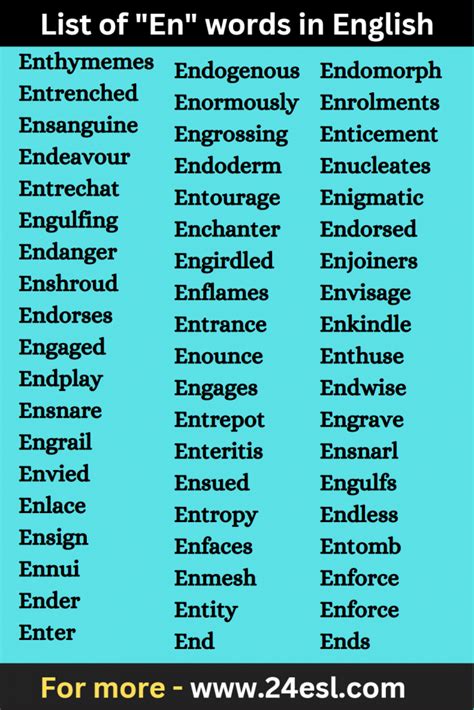 Words with En List and Examples