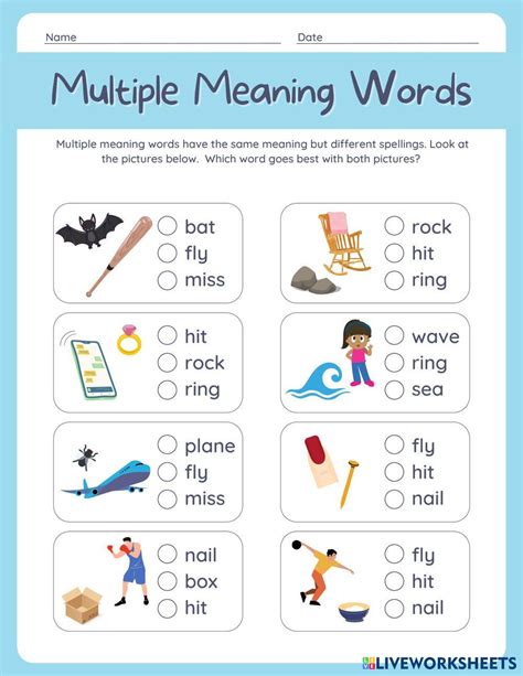 words with multiple meanings printable template