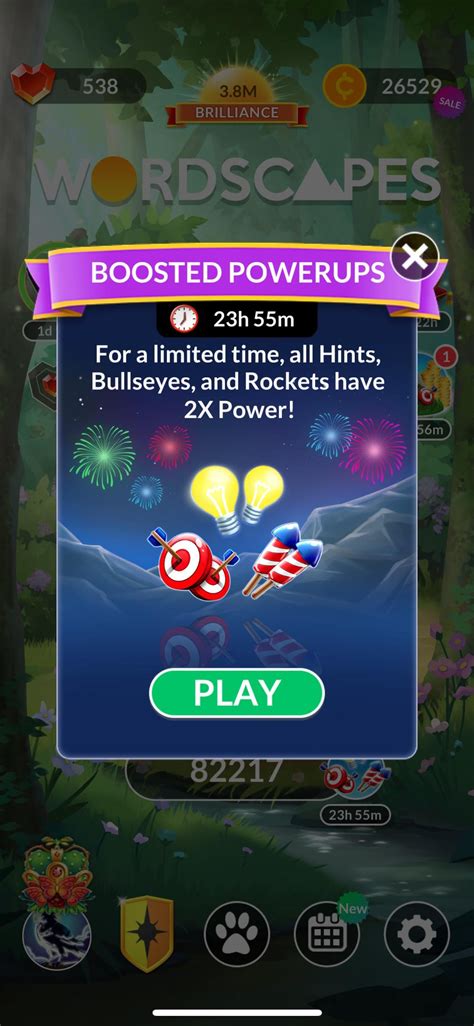 Image of Wordscapes power-ups, including a magnifying glass, a light bulb, and a shuffle icon