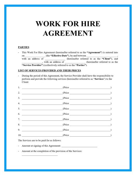 10 Awesome Collection of Work for Hire Agreement Templates Demplates