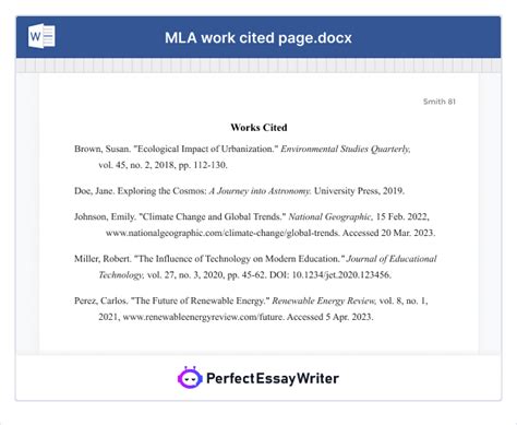 work cited mla example page