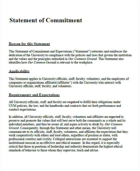 work commitment statement examples