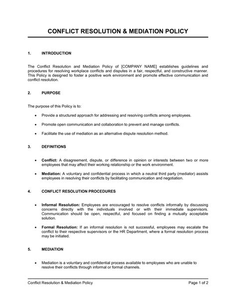 work conflict mediation documentation template
