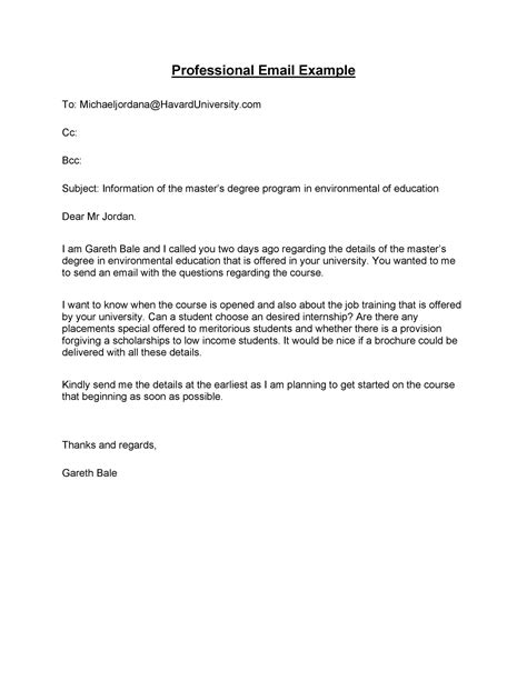 work email examples for students