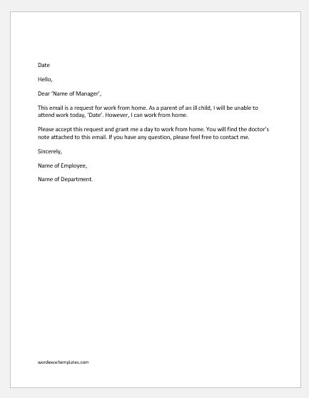 work from home request email sample