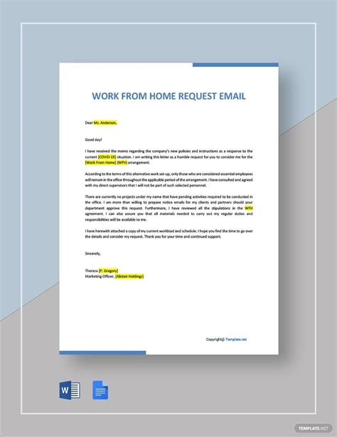 work from home template email