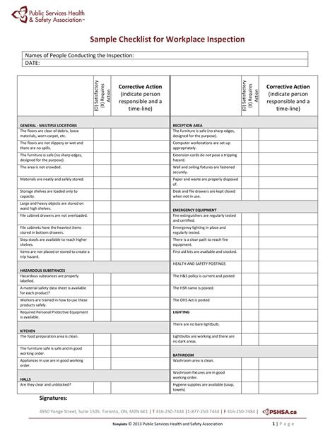 work health and safety checklist