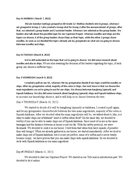 work immersion journal example for students