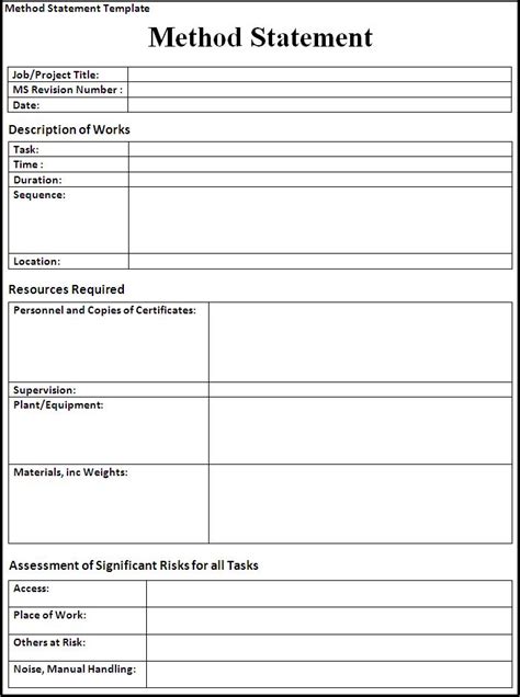 work method statement form