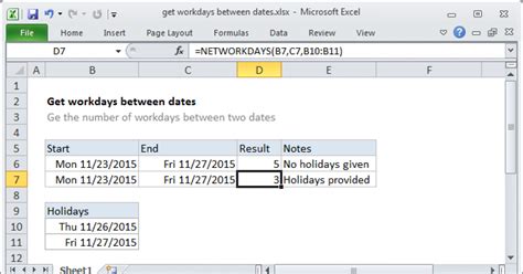 work out how many working days between two dates excel