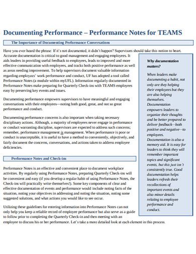 work performance documentation template