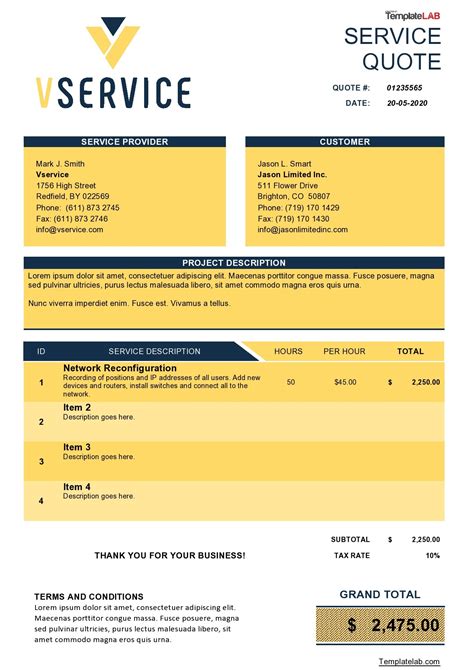 work quotation examples
