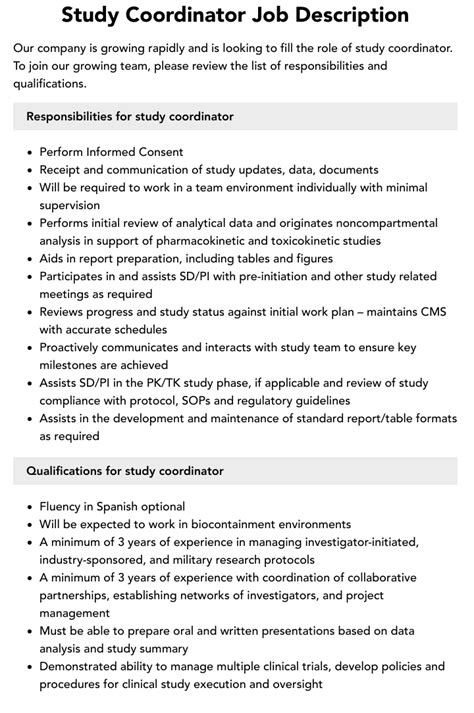 work study coordinator job description
