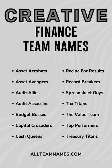 Work Team Names Finance