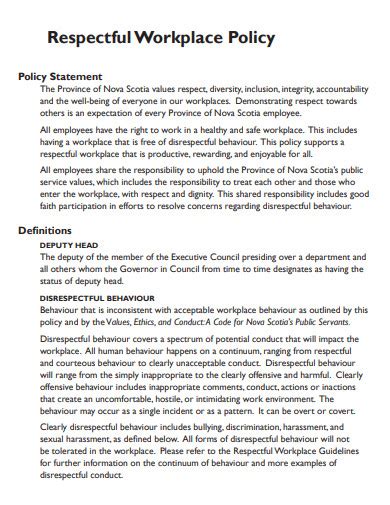 working conditions policy template