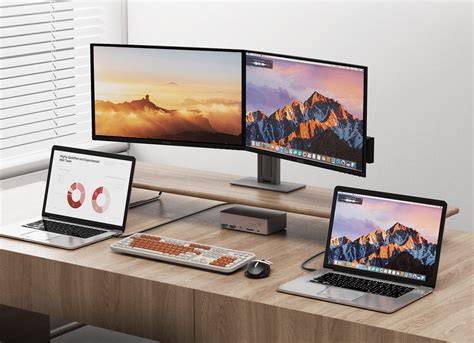 working with laptop and monitor