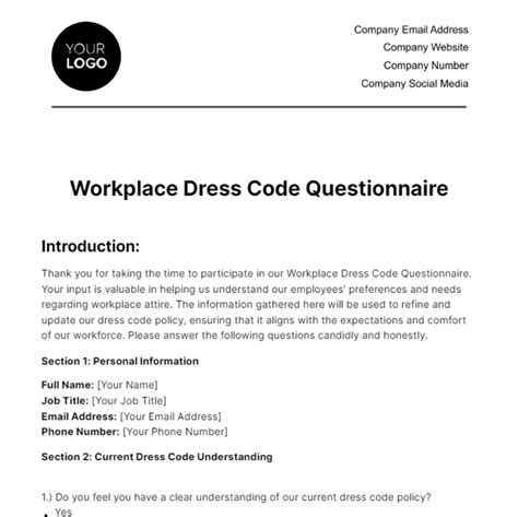 Workplace Dress Code Survey Questions