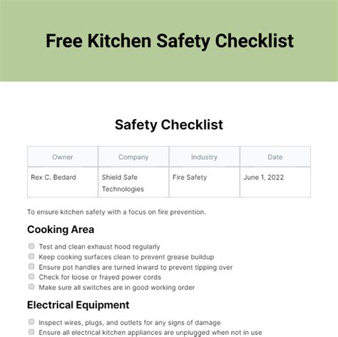 Workplace Kitchen Safety Checklist