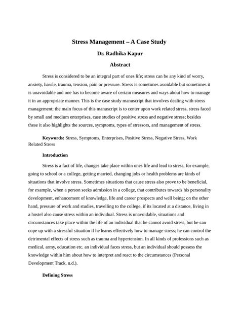 Workplace Stress Case Study Examples