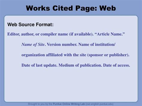 works cited page example for internet sources