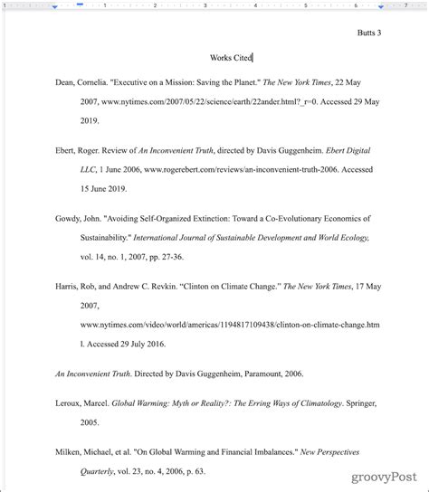 works cited page mla format google docs