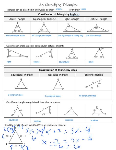 Worksheet 4.1 Classifying Triangles Geometry Regular Answer Key